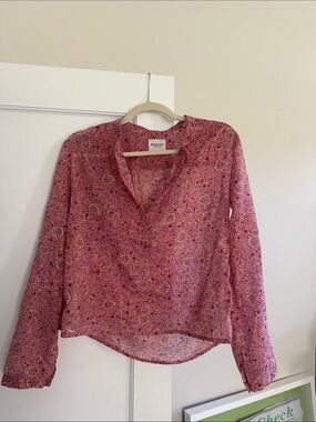Relaxed Pink Printed V-Neck Blouse
